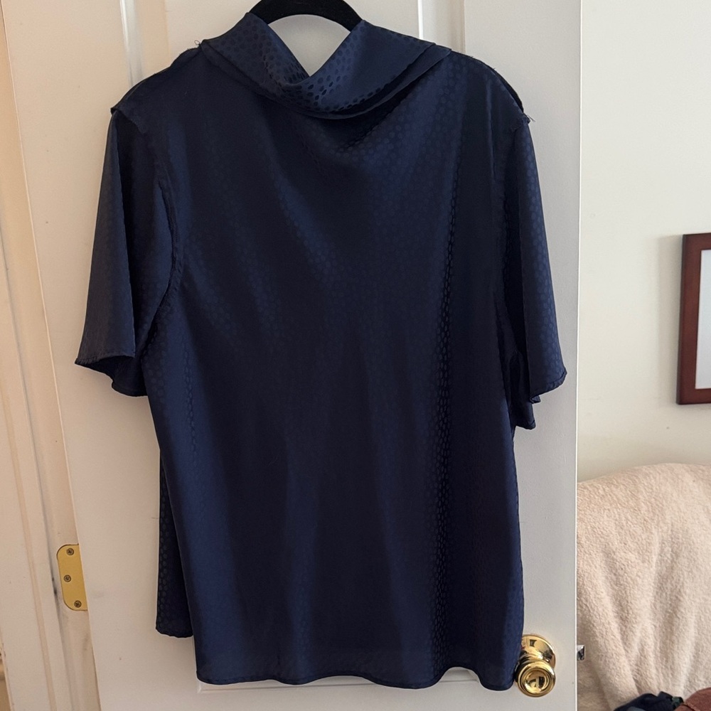 Ann Taylor Navy Dot-Textured Blouse